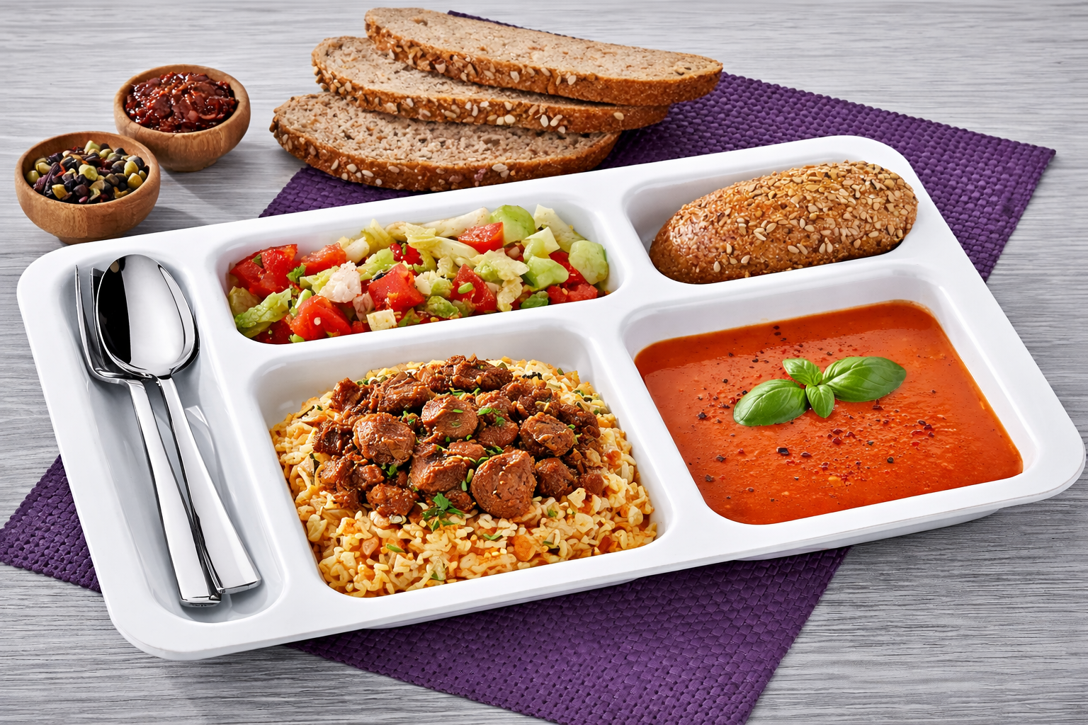 XPS Menü-Schale, Tablett, laminiert, 5-geteilt, weiß, 35 x 26 x 3,5 cm, ideal für Ramazan Tabildot & Iftar Yemek Tabildotu